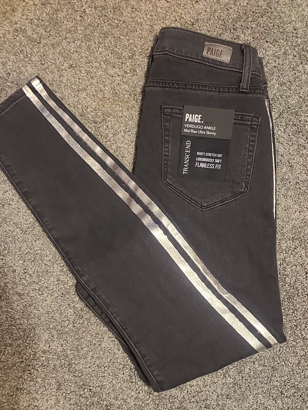 PAIGE Black Skinny Jeans with Silver Side Stripes